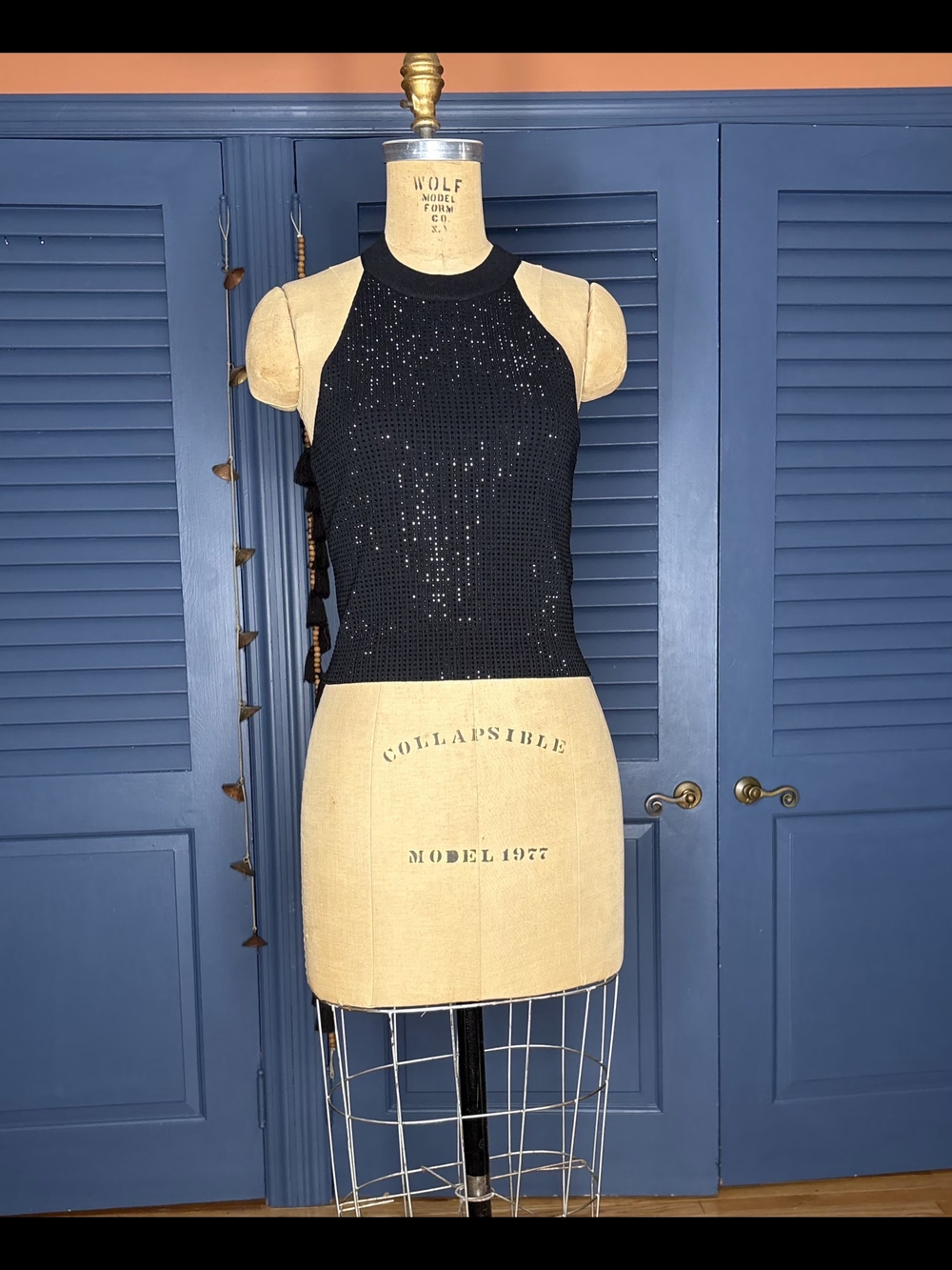 Black Sequin Halter Tank Top - Women